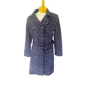 Isaac Mizrahi Live Black Blue Print Trench Coat Size 4